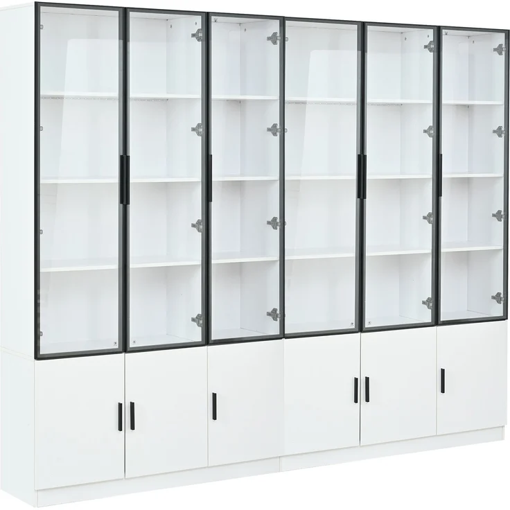 240*32*200cm Vitrine, Standvitrine mit 12 Schranktüren, Hochschrank, Glasvitrine mit LED, Wohnzimmerschrank 240 cm breit, Multifunktionsschrank, Großer Schrank, Weiß--Weiß--240x32x200cm--YOUDENOVA – Bild 6