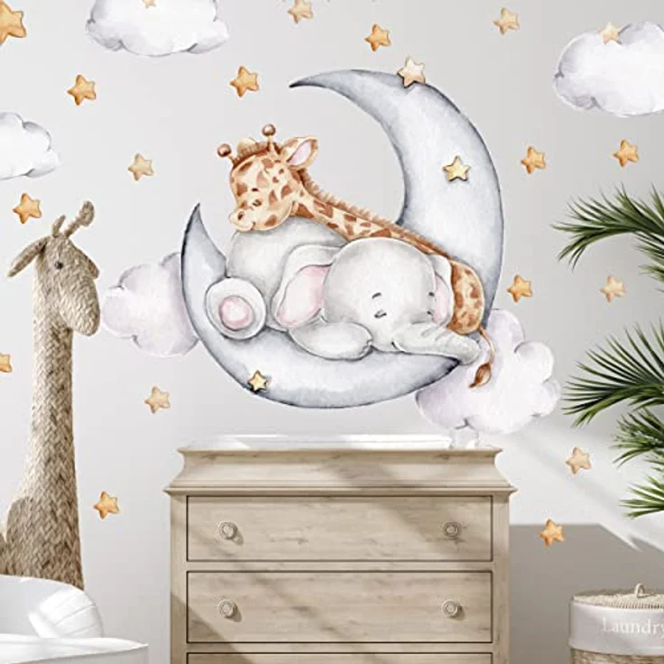 WANDKIND Wandtattoo Elefant und Giraffe auf dem Mond V325 (Giraffe Elefant) – Bild 2