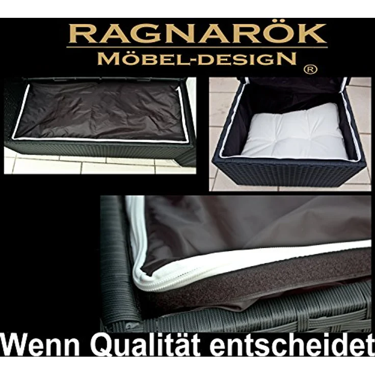 Ragnarök Möbel-Design Garten-Essgruppe Dining Lounge Wieland L, (Ecksofa + Tisch + Hocker, Polyrattan, inkl. aller Polster), Sitzpolster ca. 16 cm dick, 2 Härtegrade – Bild 7