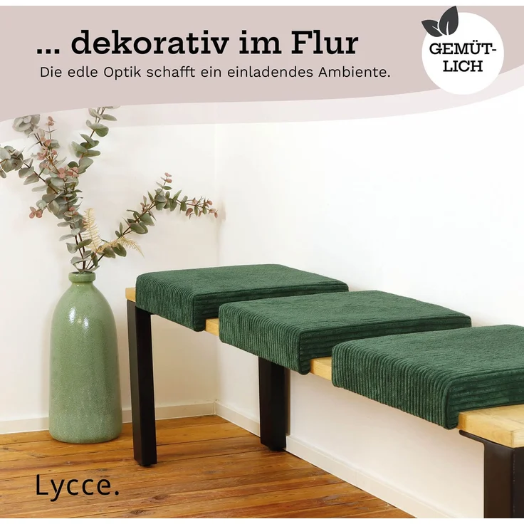 Lycce Bankauflage Klemmkissen mit Leiste - Cord, Polsterung, rutschfest Dunkelgrün 8x40x38cm – Bild 7