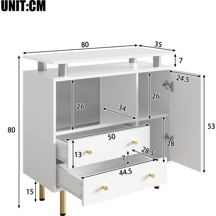 DESVIAE Sideboard mit LED-Beleuchtung und Glastüren 80x80x35 cm Spanplatte Weiß – Bild 10