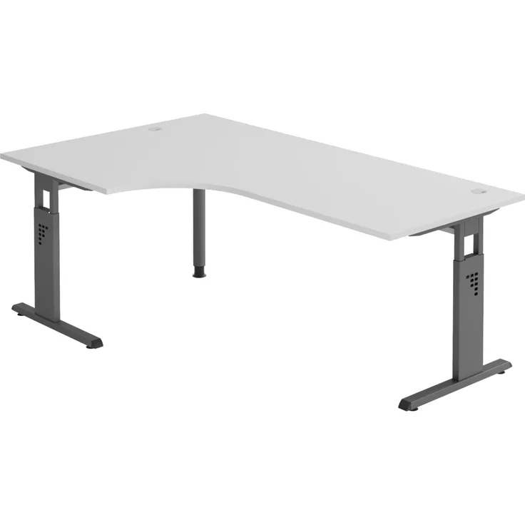 bümö höhenverstellbarer Eckschreibtisch O-Serie 200x120 cm in grau, Gestell in Graphit - Schreibtisch L Form, großer Tisch für's Büro, Computertisch höhenverstellbar, OS-82-5-G