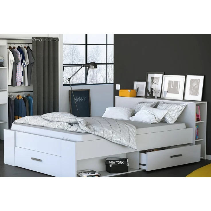 Calicosy Weißes Doppelbett mit 3 Schubladen und Nischen 140x190 cm - Pocket - Weiß matt – Bild 4