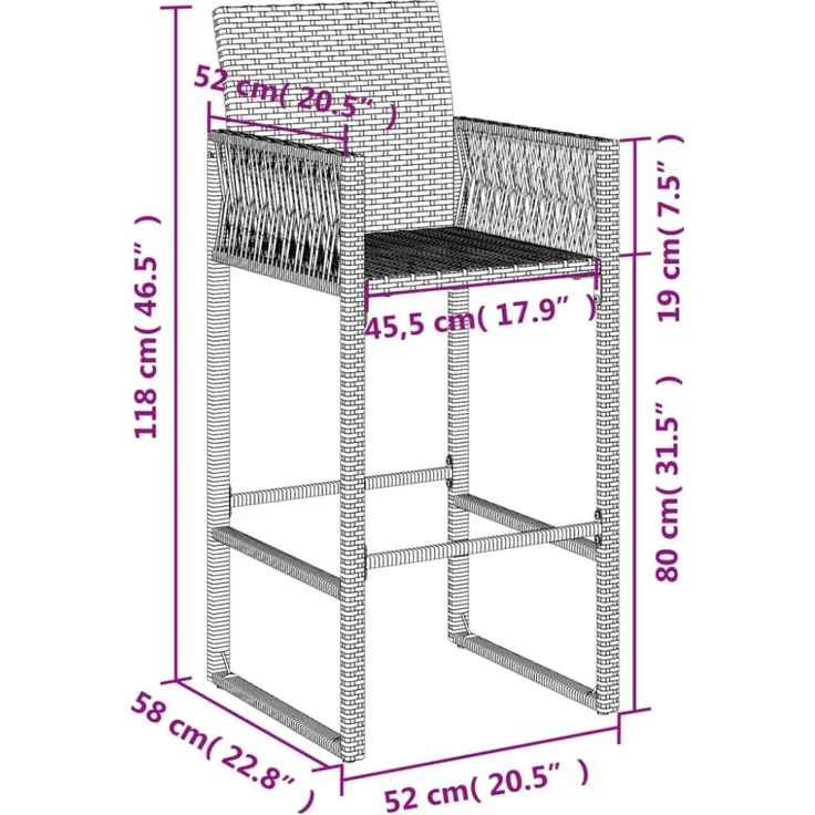vidaXL Garten-Barhocker 2 Stk. Braun Poly Rattan 368703 – Bild 5