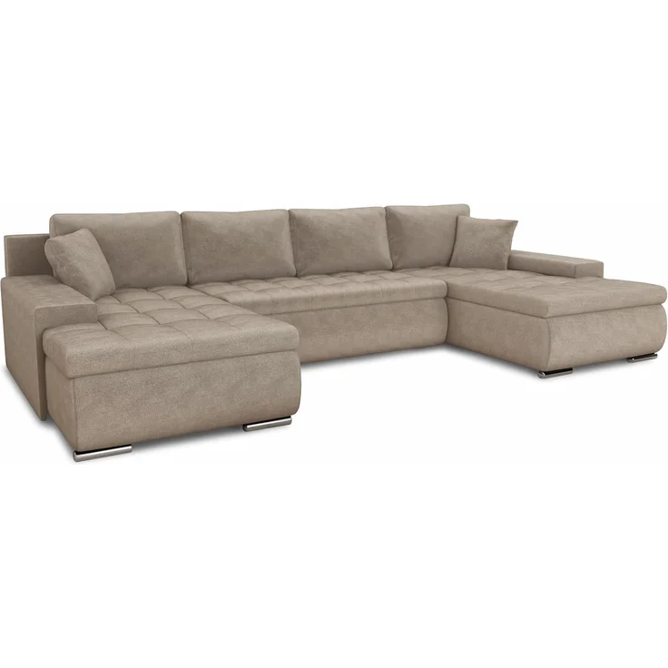 Wohnlandschaft mit Schlaffunktion Faris U-Form - Couch, Schlafsofa mit Bettkasten, Couchgranitur mit Bettfunktion, Big Sofa, Bettsofa (Beige (Paros 02)) – Bild 1