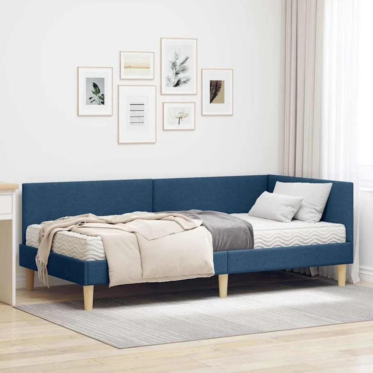 vidaXL Eckbettgestell mit Matratze 2 stk. Blau 80 x 200 cm Stoff 3393732 – Bild 1