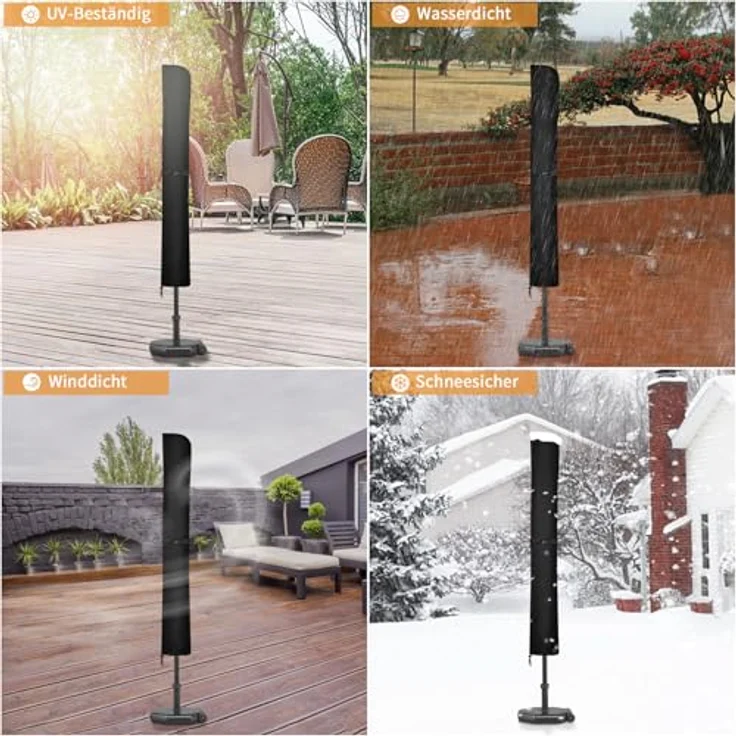 Dokon Sonnenschirm Schutzhülle Wasserdicht, Sonnenschirm Hülle bis 350cm Ø Gartenschirm, Winterfest UV-Beständig Ampelschirm Abdeckung, Abdeckhauben für Marktschirm / Balkonschirm (190x30/50cm) – Bild 3