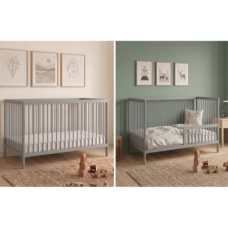 Kids Collective Babybett Kinderbett Gitterbett Baby Bett mit Rausfallschutz 60x120 70x140, stabiles Buchenholz, made in Europe 70x140 cm Grau – Bild 1