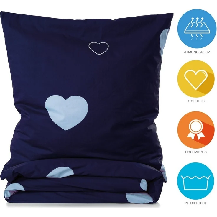 Lavea Kinderbettwäsche Bettwäsche Kinder Herzen Set, mit Reißverschluss, mit Herzmotiv, 100% Baumwolle, 2 teilig, weiche Bezüge für Bettdecke und Kopfkissen – Bild 1