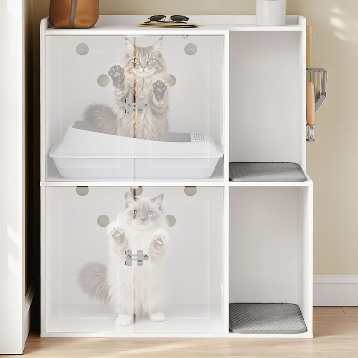 SoBuy HAT09-E-W Stauraum-Schrank, Katzen-Toiletten-Schrank, Haustier-Organizer, Spanplatte, Melamin, Weiß, 80 x 95,5 x 45 cm – Bild 9