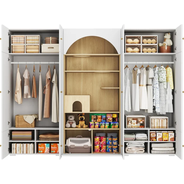 Garderoben-Set 270x50x200 cm mit Kleiderstange, 12 Staufächern und Katzenkletterwand – Bild 7