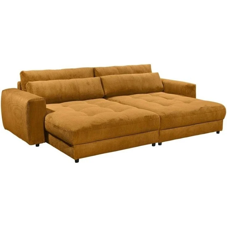 Ed exciting Design 'Barura' Big-Sofa, Rückenkissen, Nierenkissen, frei im Raum stellbar, Cord Bezug, Gelb, 194 x 292 x 90 cm (L x B x H) – Bild 2