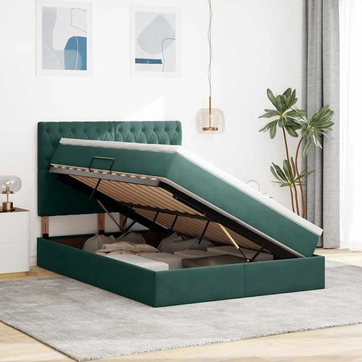 vidaXL Aufbewahrungsbett mit Matratze Dunkelgrün 140 x 190 cm Samt 3372090 – Bild 4