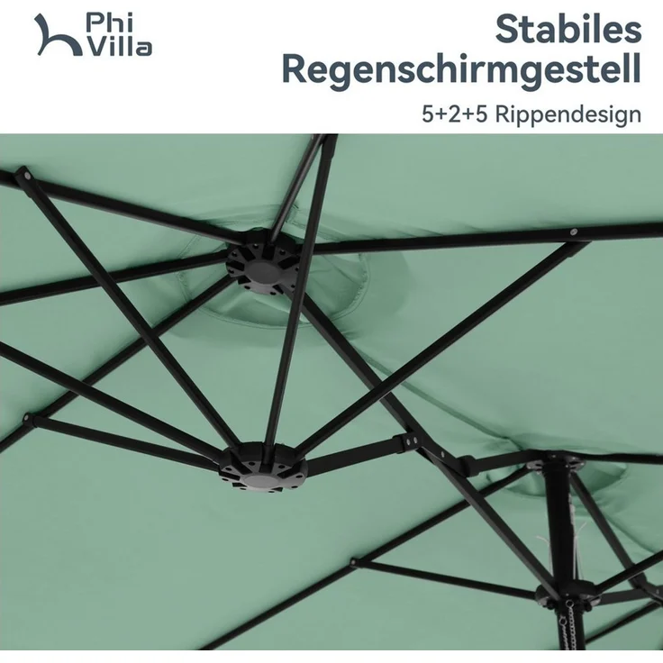 PHI VILLA Sonnenschirm, Poolside Lawn Hinterhof Regenschirm, Rechteckiger Marktschirm mit Ständer, Großer Sonnenschirm für die Terrasse (mit Fuß) – Bild 3