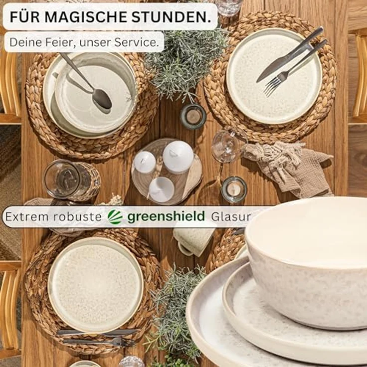 Sänger Geschirrset Key West, Tafelservice (24 Stück), creme mit sandiger Maserung, kratzfest und erweiterbar – Bild 3