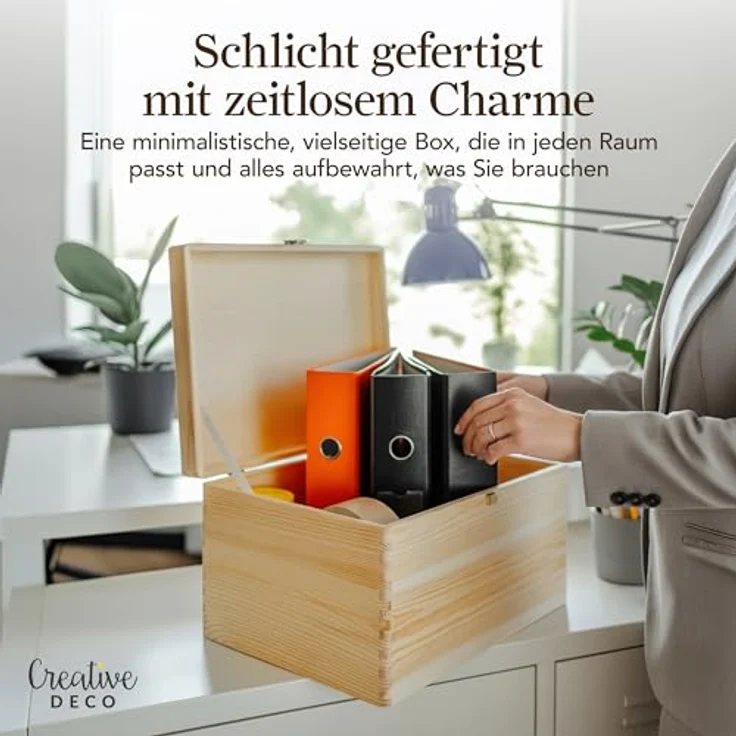 Creative Deco Holzkiste Natur mit Deckel und Schloss, Erinnerungsbox Baby Groß Holzbox mit Deckel Unlackiert Kasten – Bild 5