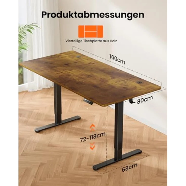 ErGear Elektrisch Höhenverstellbarer Schreibtisch 160x80 cm, Schreibtisch Höhenverstellbar mit 4 Memory-Funktion, Gaming Tisch mit Vierteilige Tischplatte – Bild 7