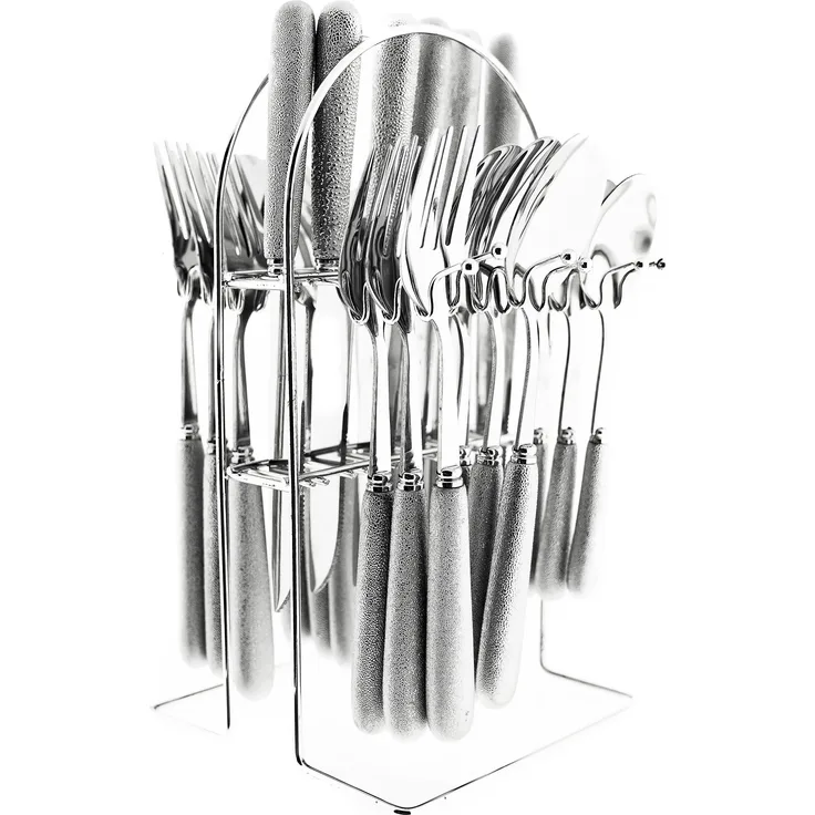 24-Teilig Besteckset mit Ständer 18/10 Edelstahl Gabel Messer Löffel Essgeschirr Keramik DS007