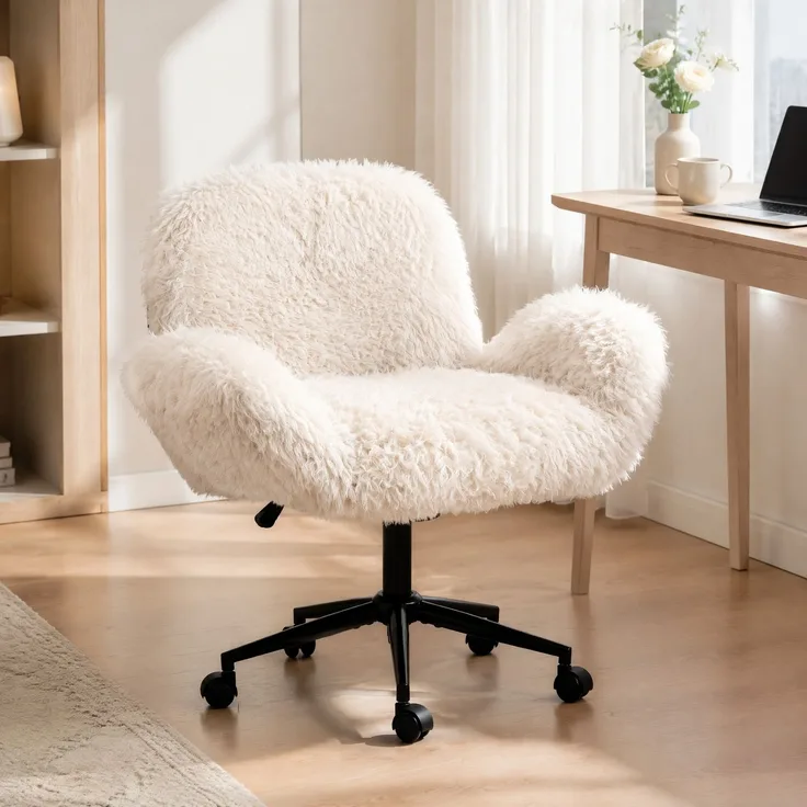 Bürostuhl 50×55×92,2 cm in Beige mit klappbaren Armlehnen und Höhenverstellung