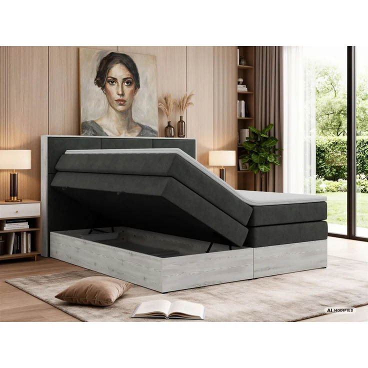 Boxspringbett DELNOR KING 160 x 200 cm Doppelbett mit Bettkasten Kopfteil 7-Zonen Multipocket-Matratze H3 Topper T25 ergonomisch Polsterbett - Dunkelgrau Stukture – Bild 4