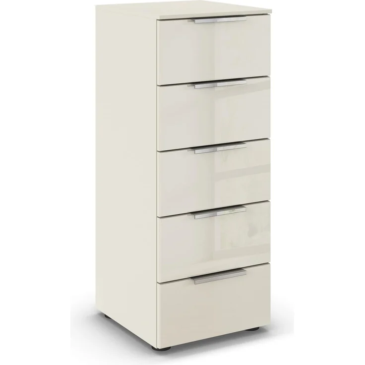 Rauch Möbel Flipp, Kommode für Schlafzimmer, Kinderzimmer, Wohnzimmer, Jugendzimmer, Flur, Garderobe, 5 Schubladen, mit Softclose Funktion, Farbe Glas Beige, Breite 40 cm