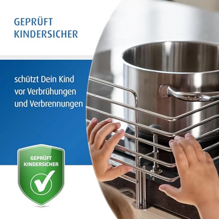 Reer Herdschutzgitter CLASSIC zum Klemmen aus Edelstahl, extra sicher, für 99% aller Küchen geeignet, silber – Bild 4