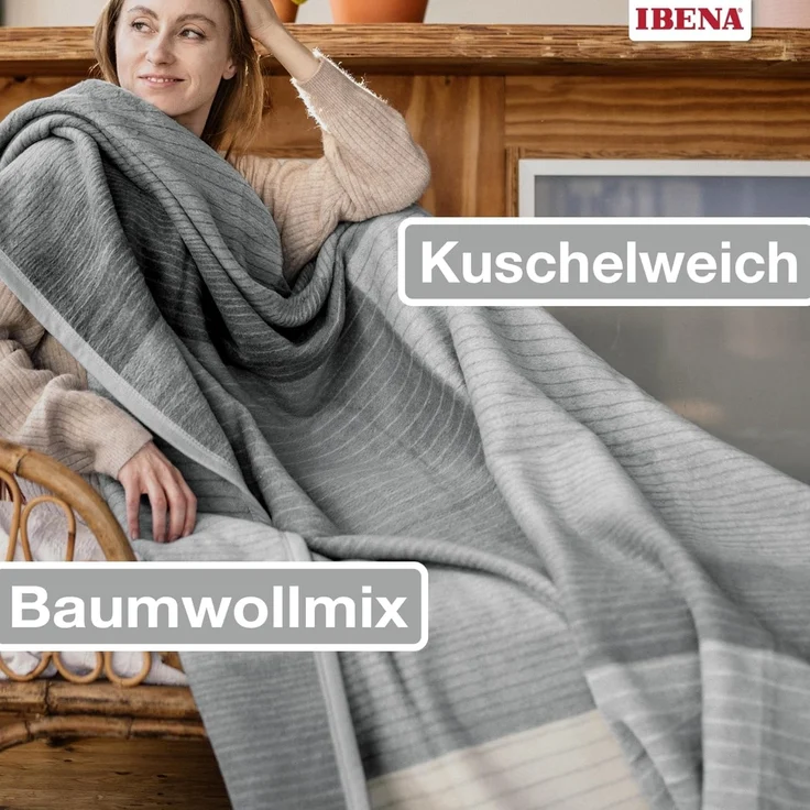 Ibena 'Granada' Kuscheldecke, Baumwollmischung anthrazit / grau, 150x200 cm – Bild 2