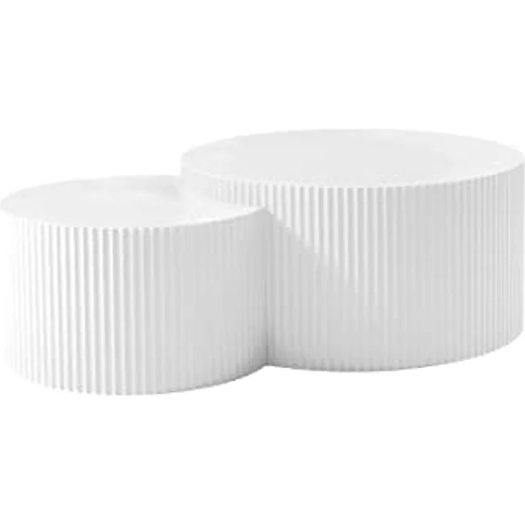 Modern White Nesting Coffee Tables Set - 2 - Piece Round MDF Embossed Board with Matt White Paint, Nordic Style for Living Room, Space - Saving Nesting Design – Bild 4
