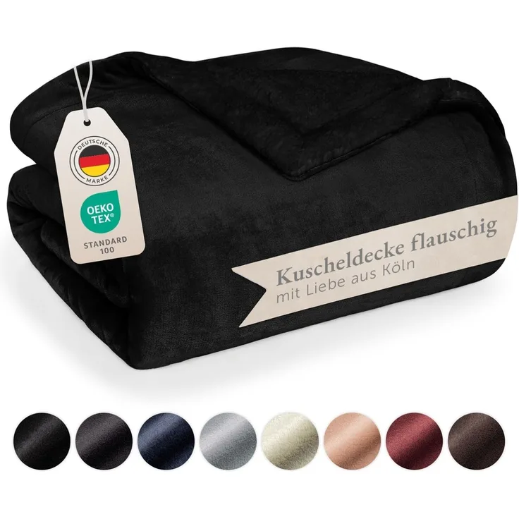 Blumtal Premium Sherpa Kuscheldecke flauschig - Wohndecke Kuscheldecke 130x150 cm - Oeko-TEX zertifizierte Fleecedecke 130x150 cm - Wohn- & Kuscheldecke - warme Decke Winter - Plüschdecke - Schwarz