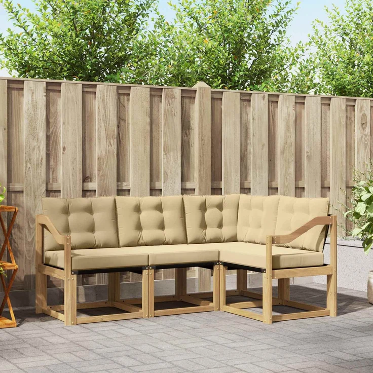 vidaXL Outdoor-Sofagarnitur 4 stk. 4-Sitzer Weiß und Beige 3389439 – Bild 1