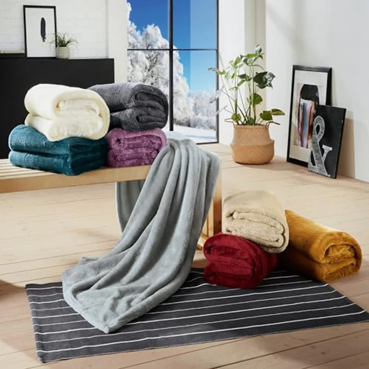 Wohndecke Wohndecke "Salerno", Erwin Müller, Teddy-Fleece Uni – Bild 5