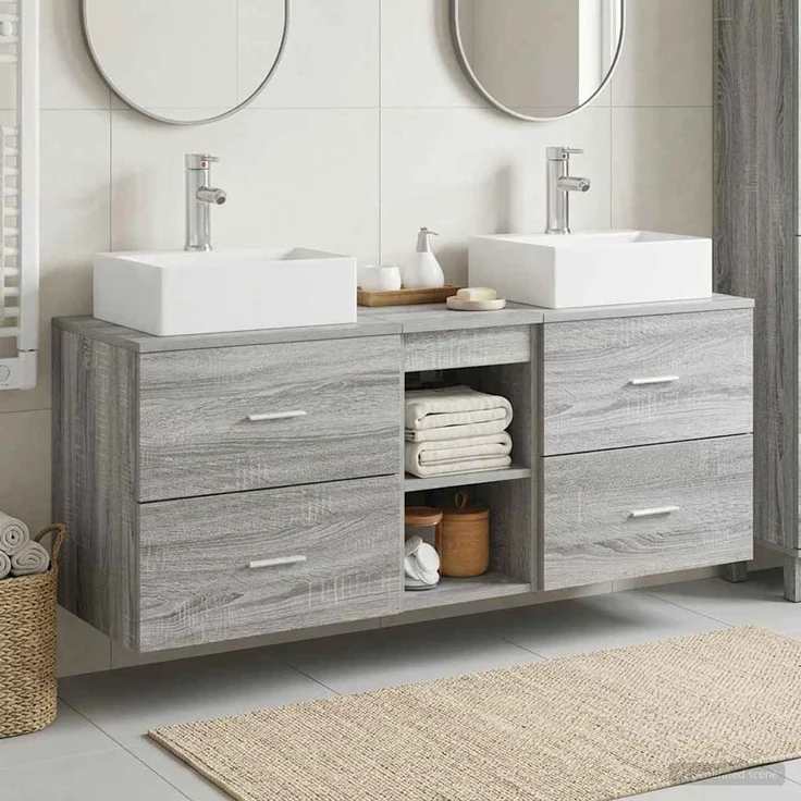 vidaXL Badezimmerschrank-Set 3 stk. Grau Sonoma 129 x 41 x 79,5 cm 3405840 – Bild 1