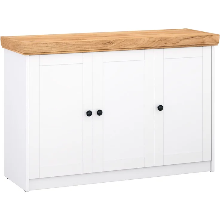 Homestyle4u Sideboard, Holz weiß / Eiche Massiv, 82 x 42 x 134,5 cm, Türen: 3