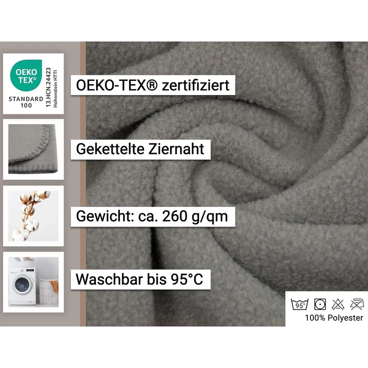 ZOLLNER Kuscheldecke, 130x170 cm, taupe (grau) – Bild 3