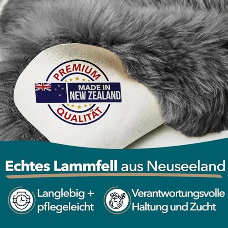 KARAT Lammfell echt - Charcoal Grey Flauschige Stuhlkissen Schaffell Deko Teppich für Wohzimmer & Kinderzimmer, Sitzauflage, Dekofell, mit Lederrücken 90x60 cm (Audrey) – Bild 3