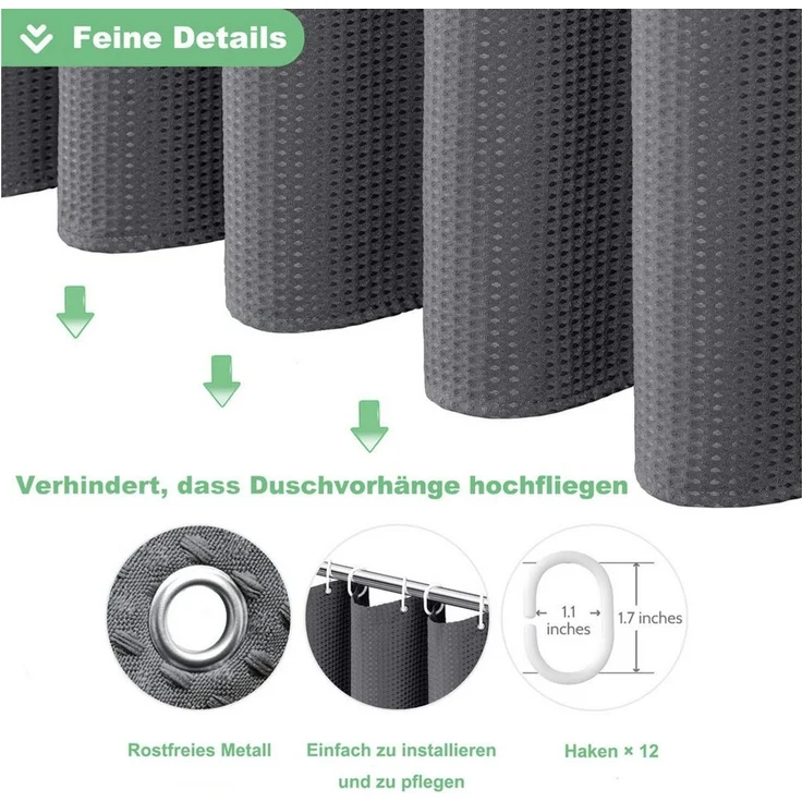 Minicloss Duschvorhang Duschvorhang aus Waffelstoff, wasserabweisend, waschbar & extra dick Breite 180 cm (1-tlg), strukturierter Stoffvorhang für Badezimmer – Bild 4