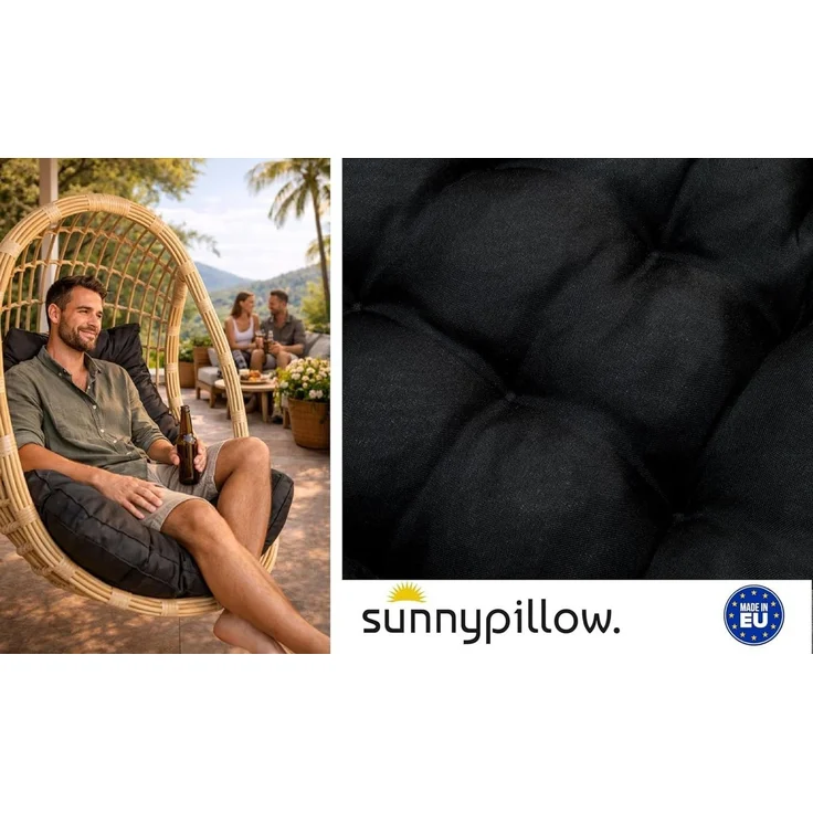 sunnypillow Polsterauflage Hängesessel Kissen - Auflage für Rattan & Polyrattan Hängeschaukel, Schwarz – Bild 3