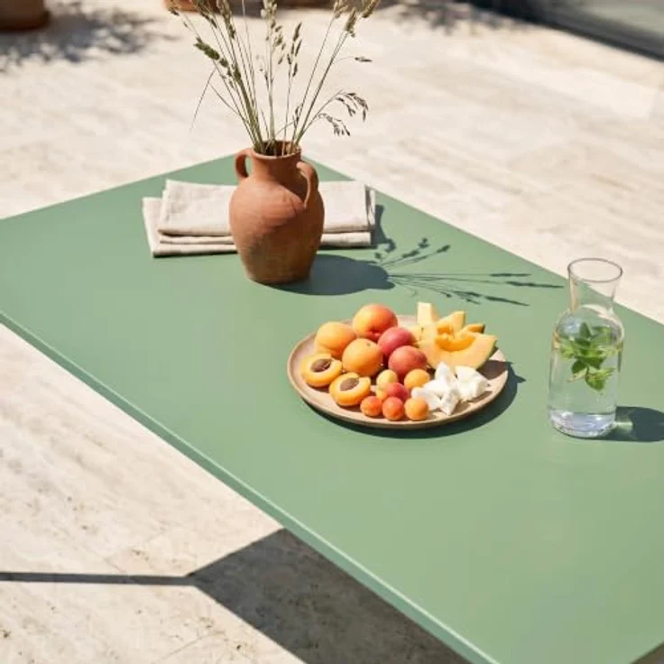 Oviala Gartentisch Palavas, Rechteckig, Dunkelgrün, Metall, 90x72x180 cm, für bis zu 8 Personen – Bild 4