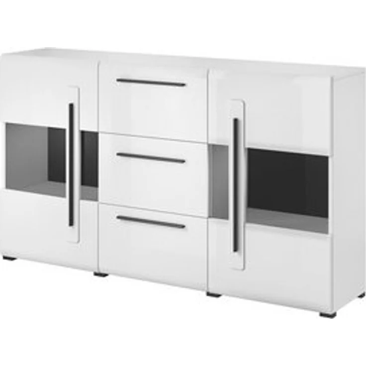 Sideboard Vitrine weiß Hochglanz TURDA-83 modern mit Absetzungen in schwarz, B/H/T: ca. 180/103/39 cm – Bild 6