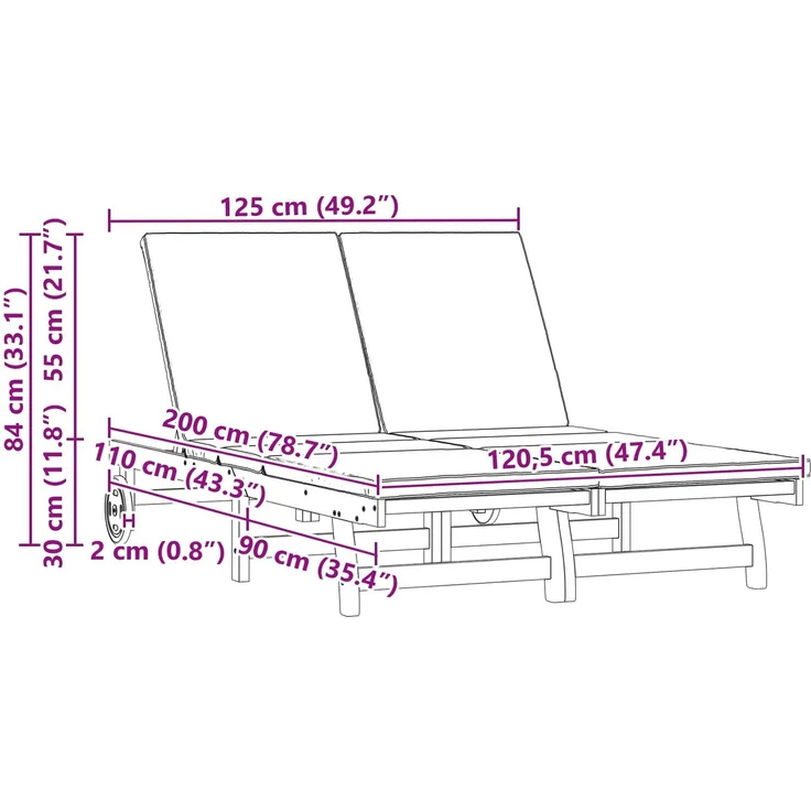vidaXL Sonnenliege Braun 125 x 200 x 84 cm Massivholz Akazie 3325189 – Bild 10