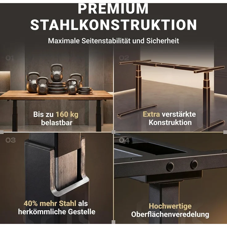 boho office® Basic Line - elektrisch stufenlos höhenverstellbarer Schreibtisch in Silber mit Memory-Funktion sowie einstellbaren Kollisionsschutz und Soft-Start/Stop – Bild 5