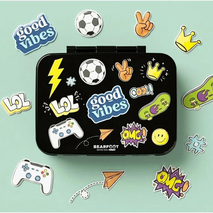 BEARFOOT Lunchbox Brotdose mit Fächern, leicht & auslaufsicher - Sticker schwarz, PP, ABS, Silikon, Kindergarten und Schule - Mädchen und Jungen, Vesperbox, Snackbox – Bild 2