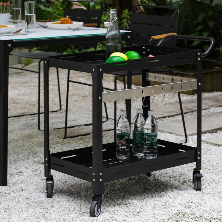 Outdoor Servierwagen Bard Stahl 72x77x38 cm Schwarz [casa. pro]