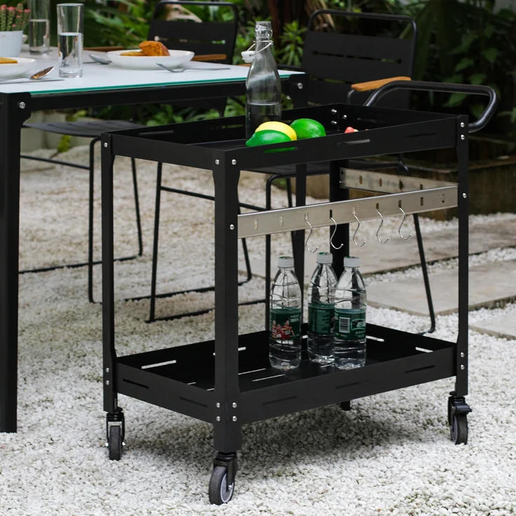 Outdoor Servierwagen Bard Stahl 72x77x38 cm Schwarz [casa. pro] – Bild 1