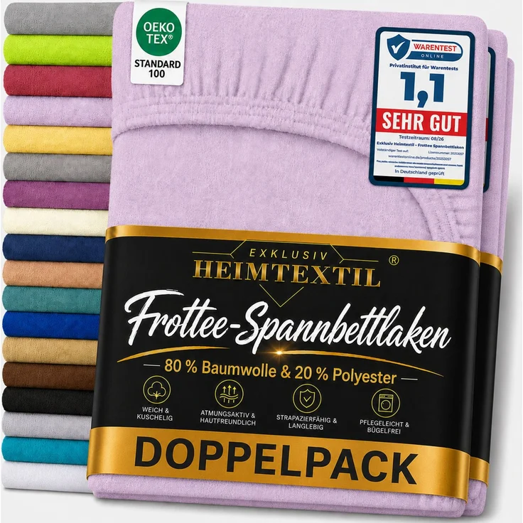 Frottee Spannbettlaken Doppelpack 180 - 200 x 200 cm Flieder – Bild 1