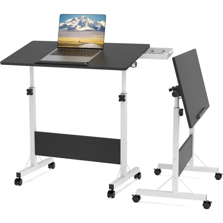 JEOBEST Computertisch Stehpult Höhenverstellbar Schreibtisch, Beistelltisch fürs Sofa, (Laptoptisch, 1-St) 180° Drehbaren Tischplatte, 4 Mobiler Rollen – Bild 5