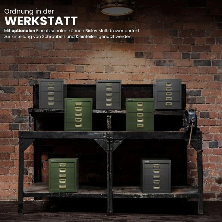 Bisley Multidrawer Schubladenschrank aus Metall mit 15 Schubladen DIN A4 ohne Sockel - Farbe: Grün, L3915-604 – Bild 9