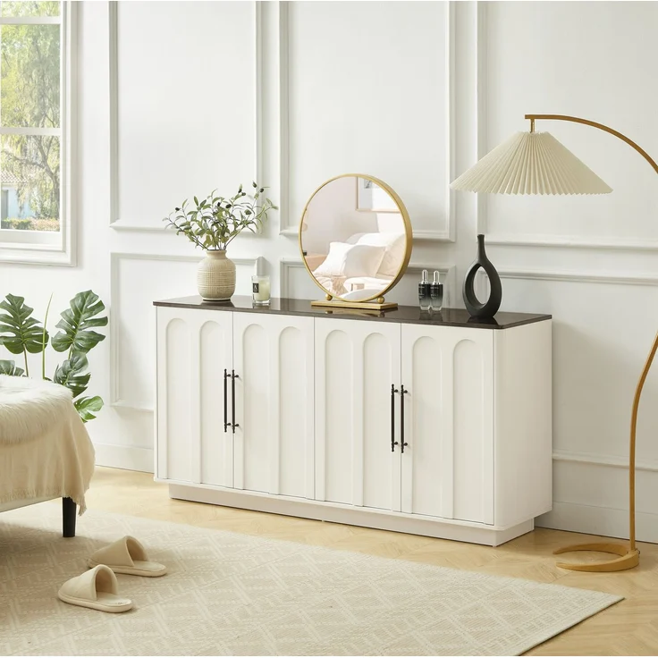 DESVIAE Sideboard mit Soft-Close-Türen und Kippsicherung 160x80x40 cm MDF Weiß/Schwarz – Bild 9