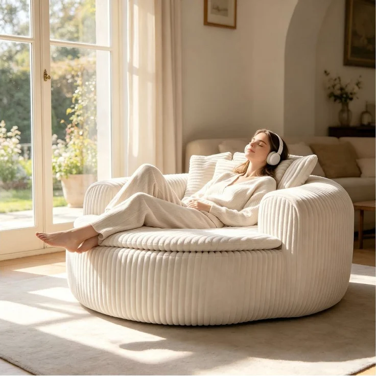 i@home Sitzsack Loungesessel Cord gepolstert, Relaxsessel Bodensessel (1 St, extrabreiter Sitzfläche und Armlehnen, rutschfest), Sessel mit Taschenfedern, 5 Kissen für Schlafzimmer & Leseecke 145 cm – Bild 1
