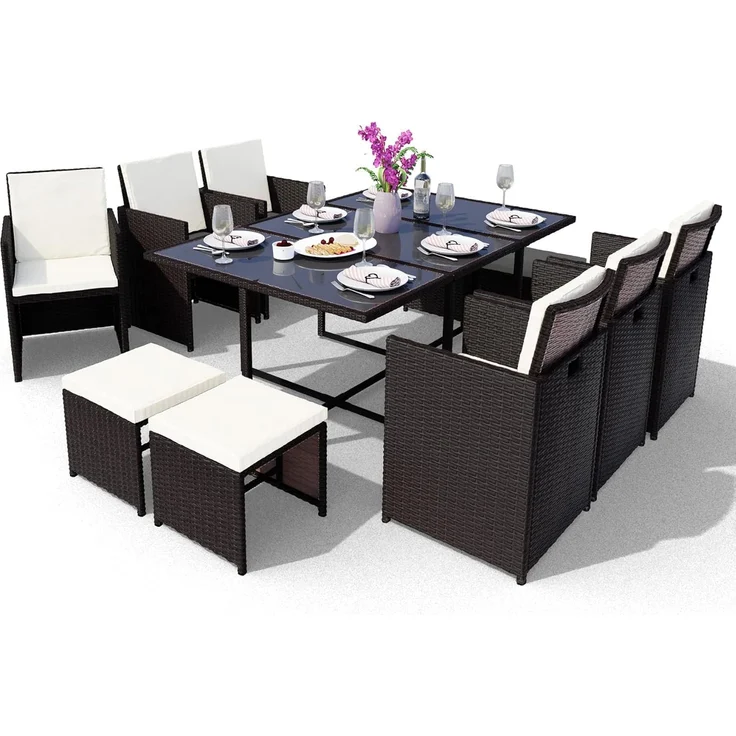 Swing&Harmonie Garten-Essgruppe Poly Rattan Sitzgruppe Esstisch Lounge Gartenmöbel, (Sitzgarnitur, Tisch, Stühle, Hocker Garnitur Set) – Bild 1